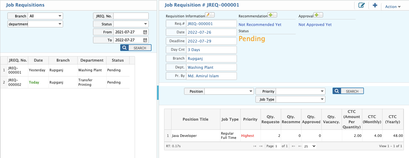 Job Requisition list